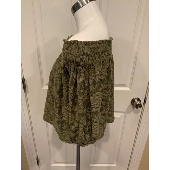 Deletta Anthropologie Green Floral Lace Off-The-Shoulder Top, Size XS - Picture 5 of 7